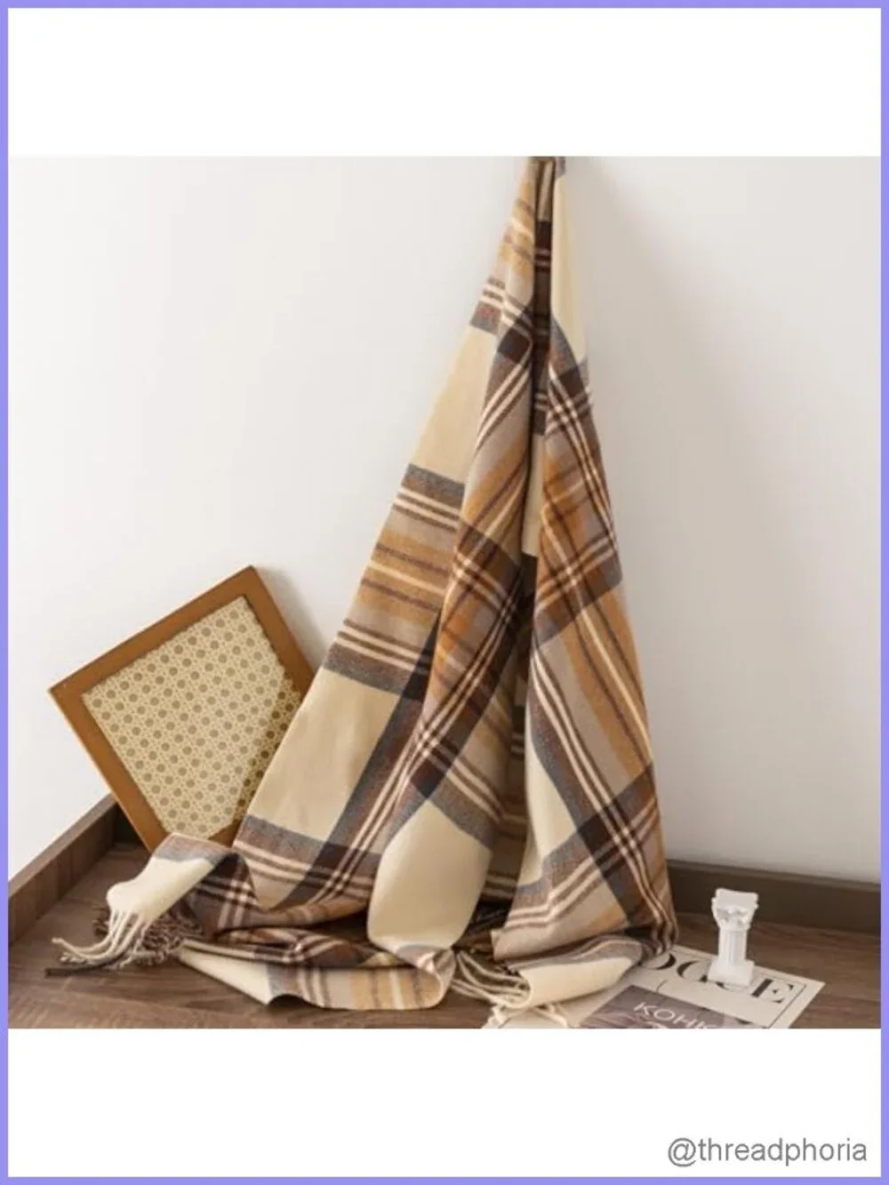 Classic Plaid Tassel Scarf Wrap - Soft Lightweight Polyester Winter Neck Warmer